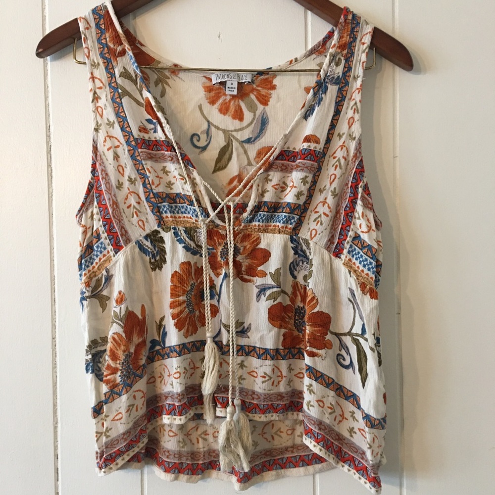 Patrons of Peace Boho Floral Crop Top. Size Small
